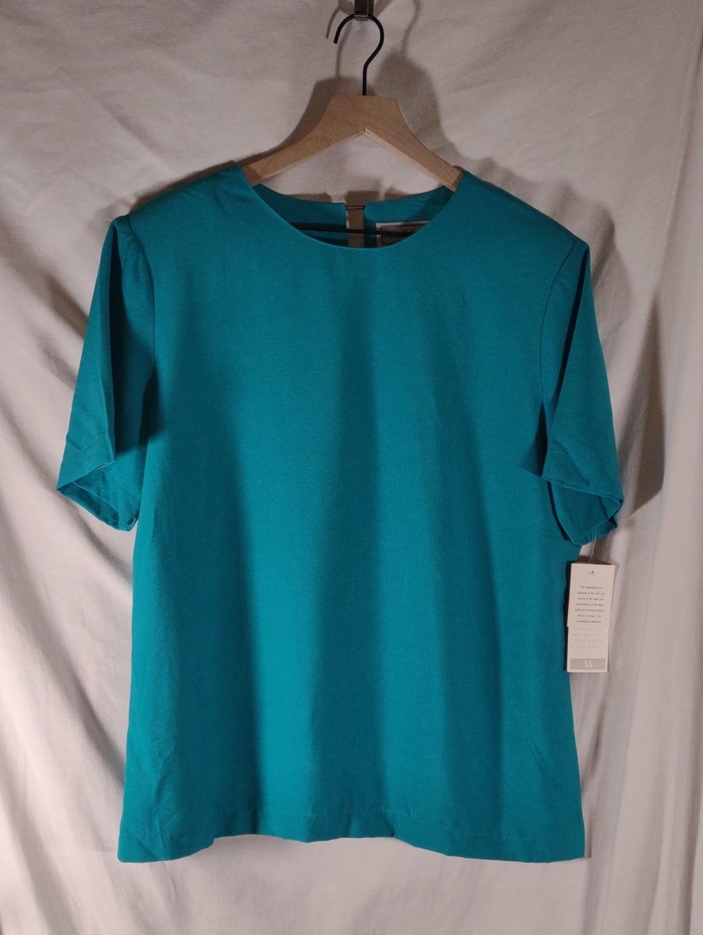 NWT Vintage Norton McNaughton Teal Short Sleeve Crewneck Blouse - Size 14